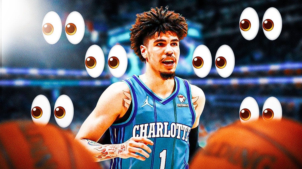 LaMelo Ball with a bunch of the big eyes emojis in the background