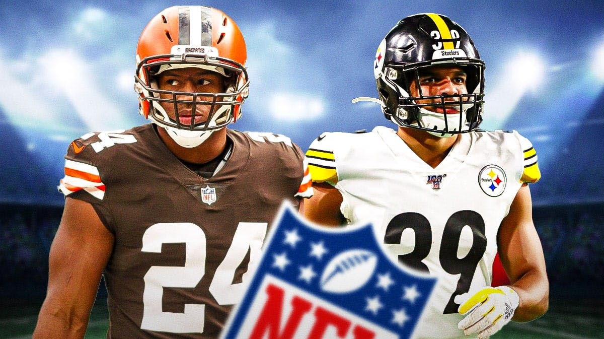 Cleveland Browns' Nick Chubb and Pittsburgh Steelers' Minkah Fitzpatrick