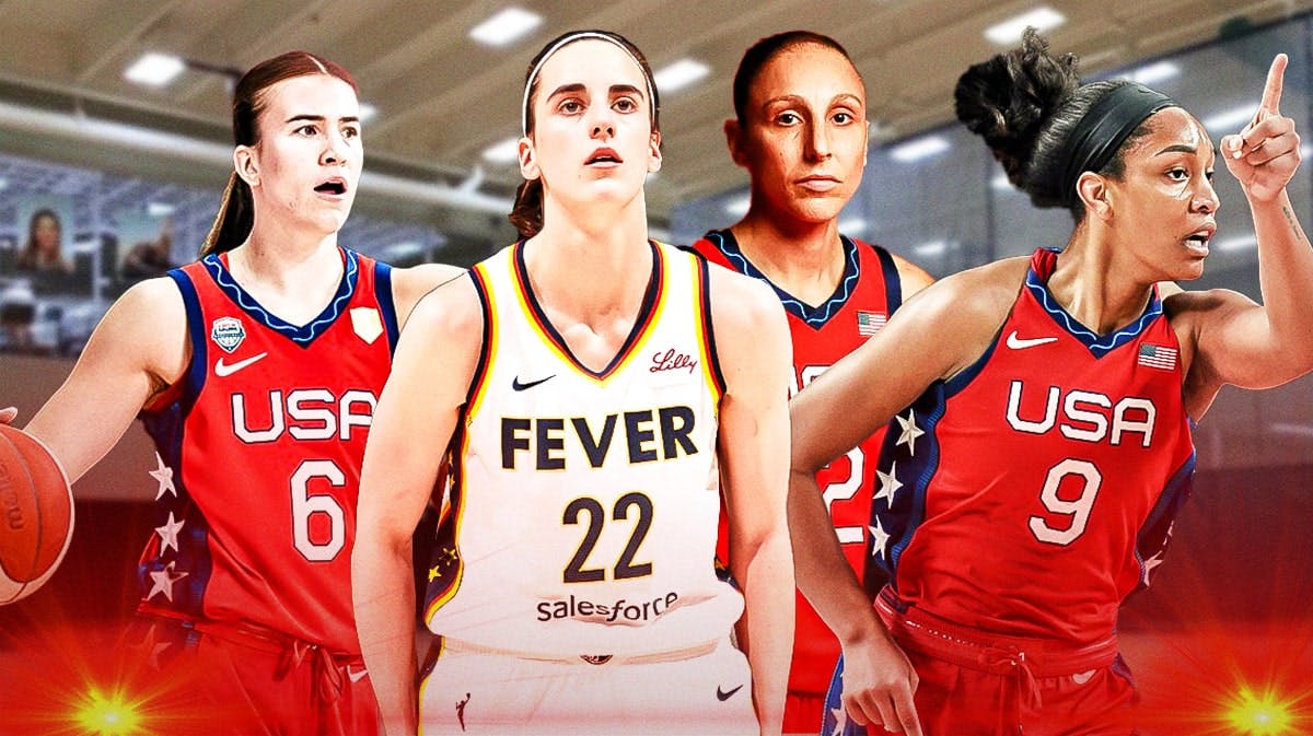 Caitlin Clark surrounded by WNBA stars for Team USA