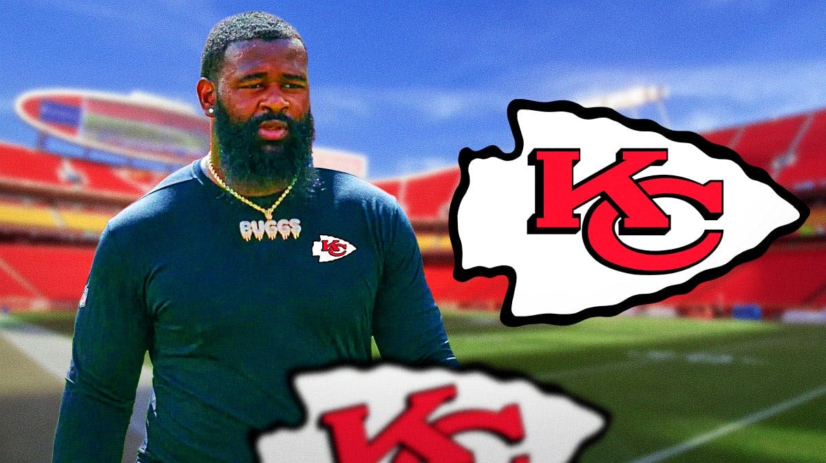 Kansas City Chiefs defensive lineman Isaiah Buggs with a logo for the Kansas City Chiefs.