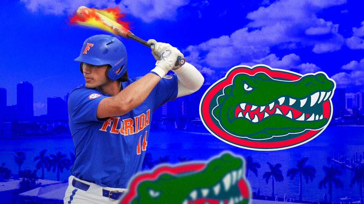 Florida baseball Jac Caglianone with his bat on fire