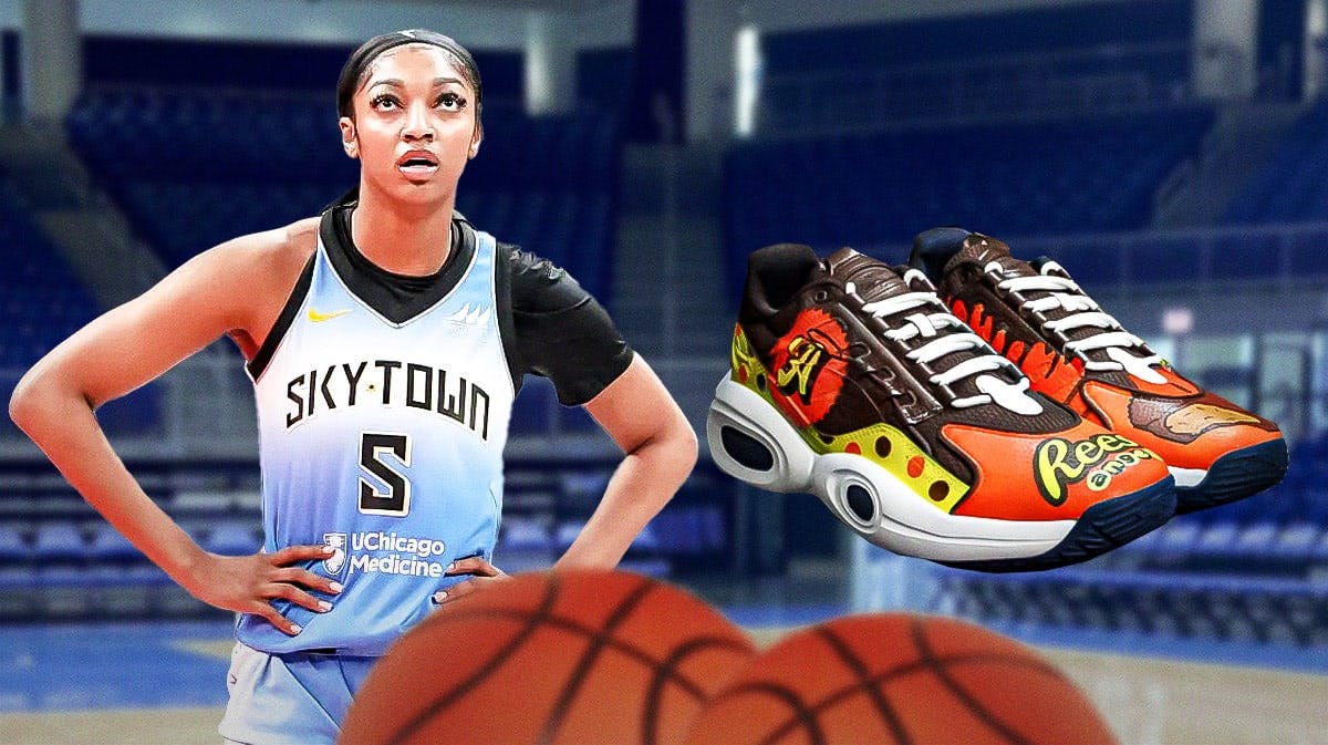 Chicago Sky player Angel Reese, with the “Reese’s Pieces” sneakers featured in the source tweet