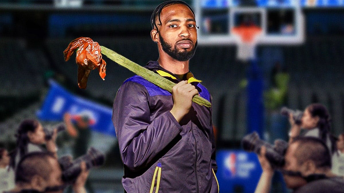 Derrick Jones Jr. walking out of dallas (and mavericks) with a hobo stick/bindle