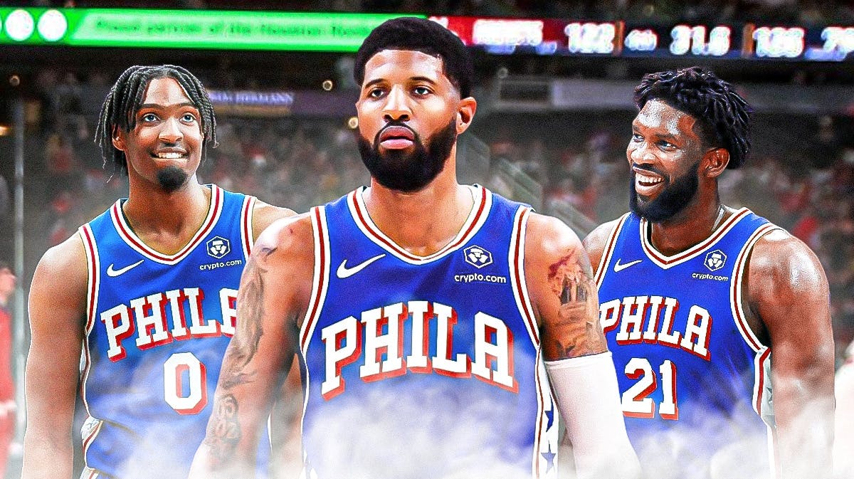 76ers' Tyrese Maxey, Paul George and Joel Embiid