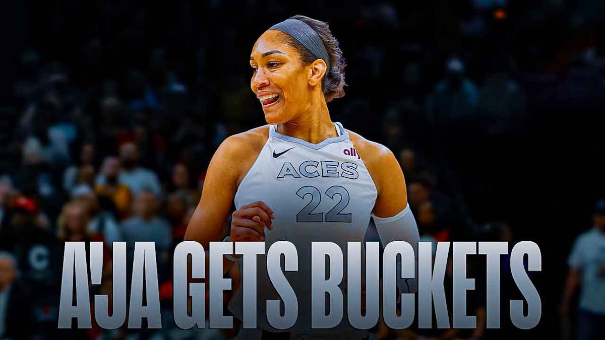 Aces' A'ja Wilson hyped up, with caption below: A'JA GETS BUCKETS