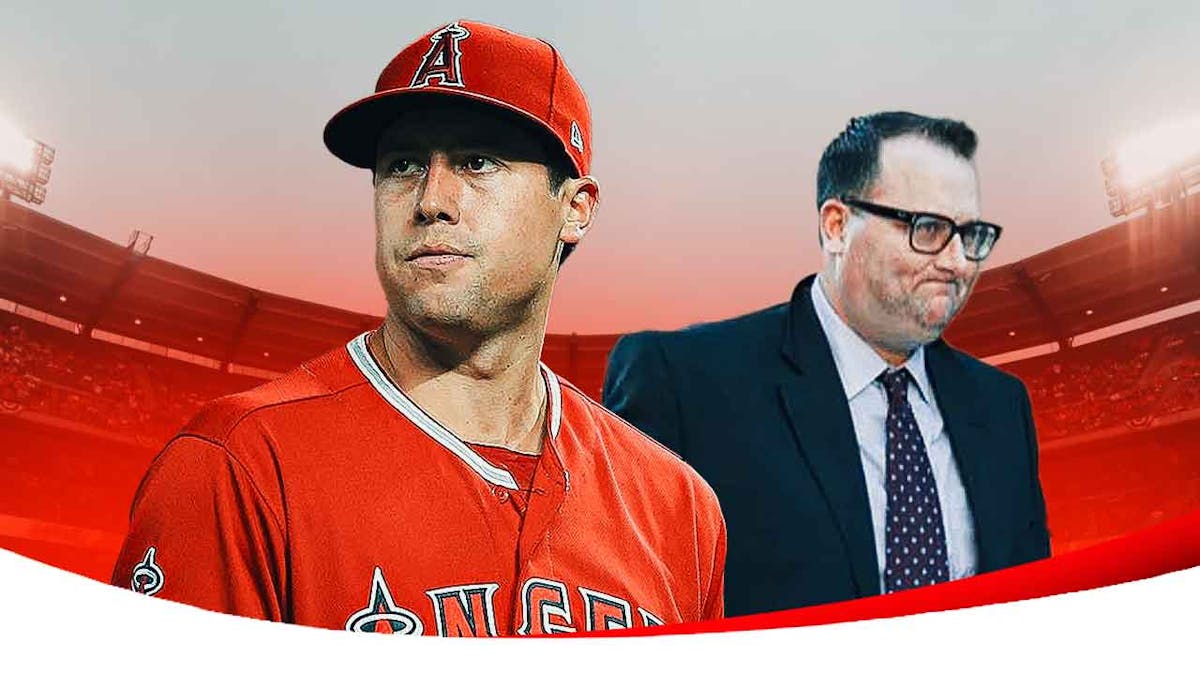 Tyler Skaggs in an Angels uniform and Eric Kay (former Angels communications director convicted in Skaggs' death) in a suit or during his trial