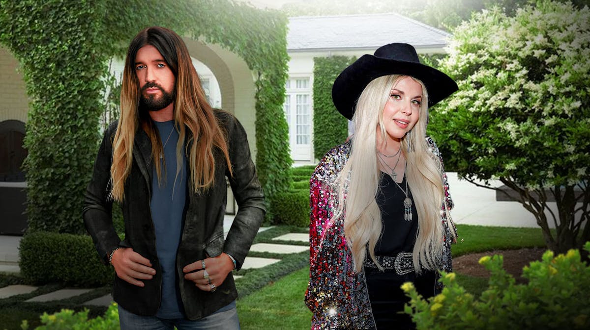 Billy Ray Cyrus with Firerose in a garden