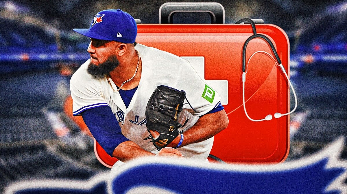 Blue Jays reliever Yimi Garcia, with a medical bag on him.