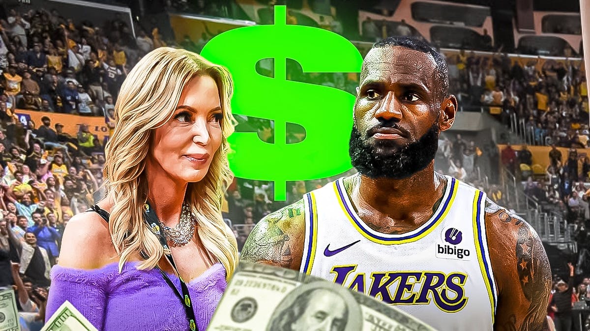 Lakers owner Jeanie Buss, LeBron James, a big dollar sign above