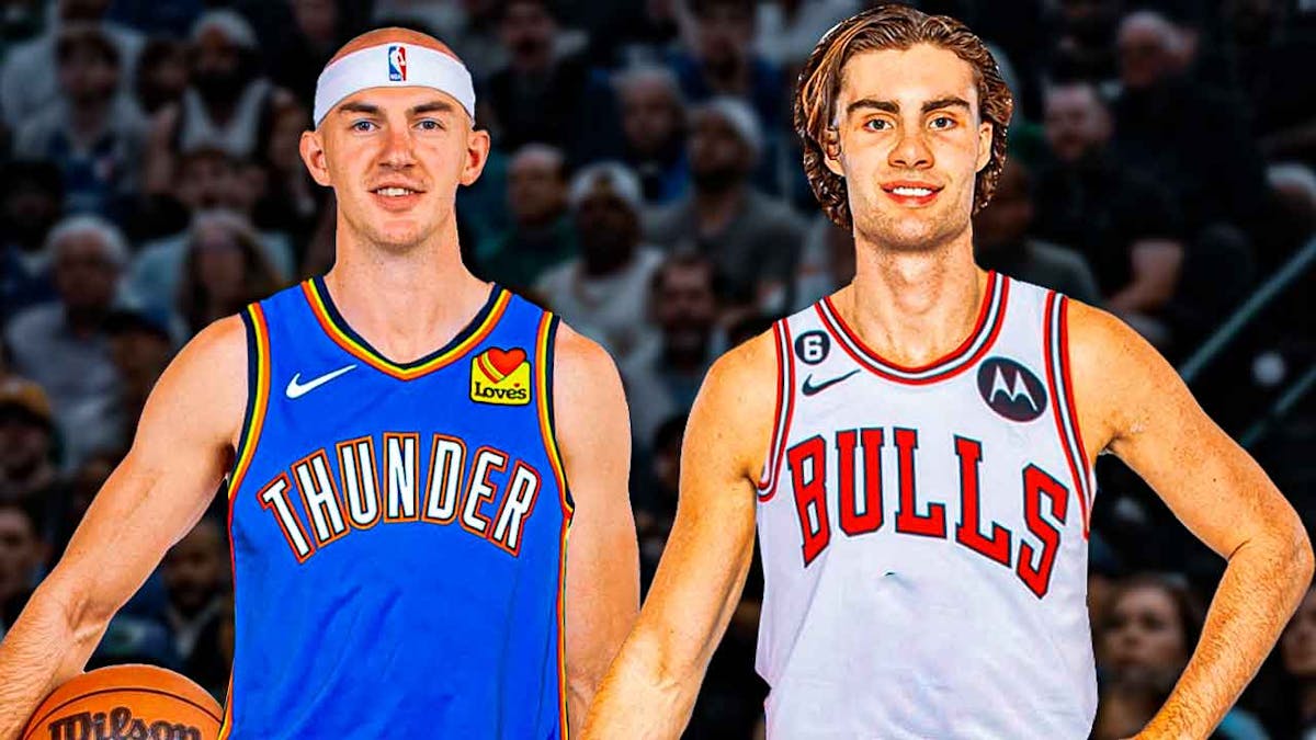 Alex Caruso in Thunder jersey and Josh Giddey in Bulls