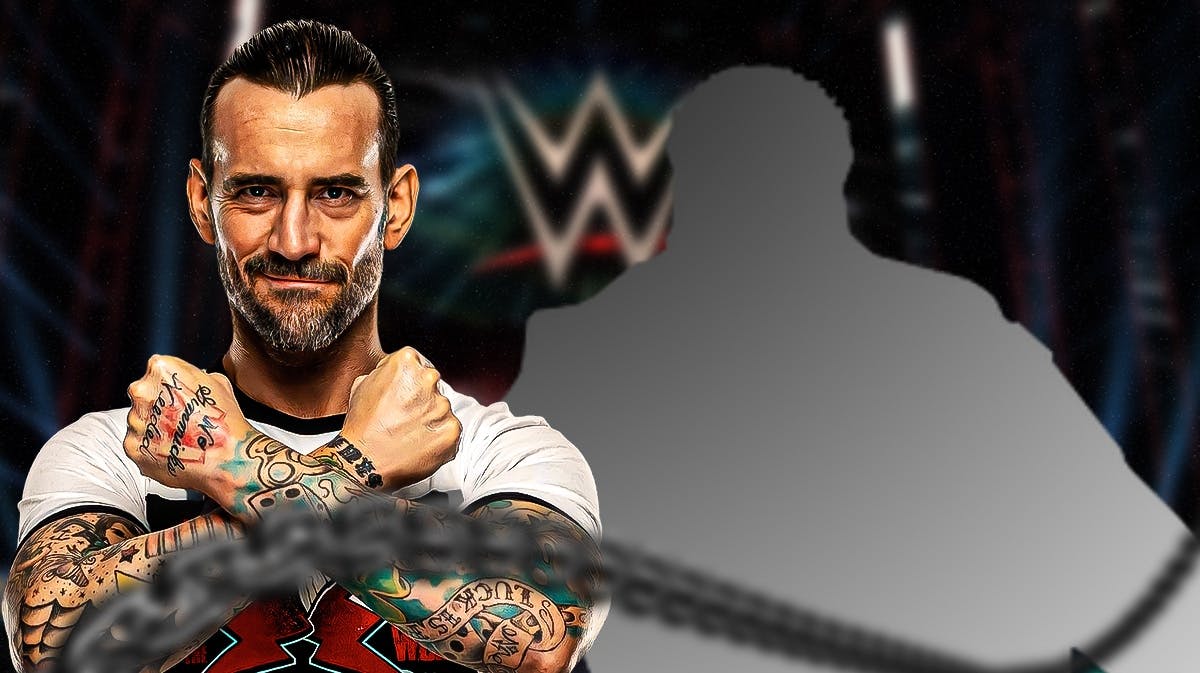 CM Punk next to the blacked-out silhouette fo Violent J of Insane Clown Posse with the WWE logo as the background.