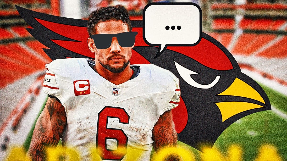 Arizona Cardinals running back James Conner with sunglasses emoji on his face and a speech bubble with the three dots emoji inside. There is also a logo for the Arizona Cardinals.