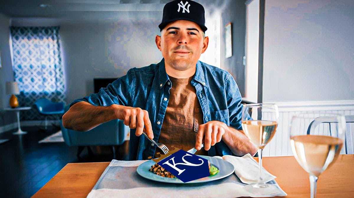 Carlos Rodon eating the KC Royals logo off a dinner plate