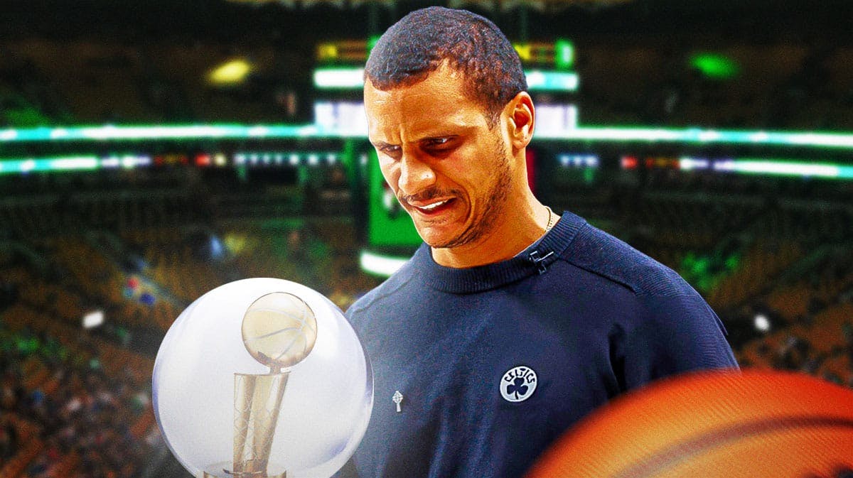 Celtics' Joe Mazzulla with a crystal ball (Larry O'Brien trophy can be in the ball)