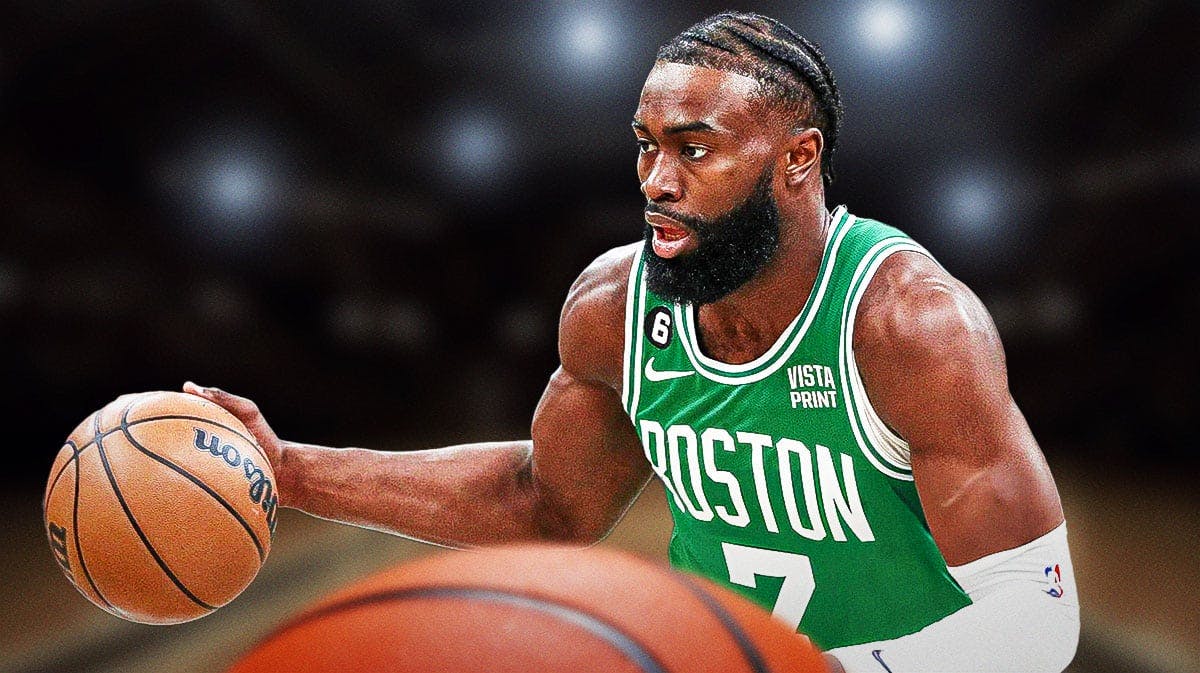 Boston Celtics star Jaylen Brown in front of TD Garden.
