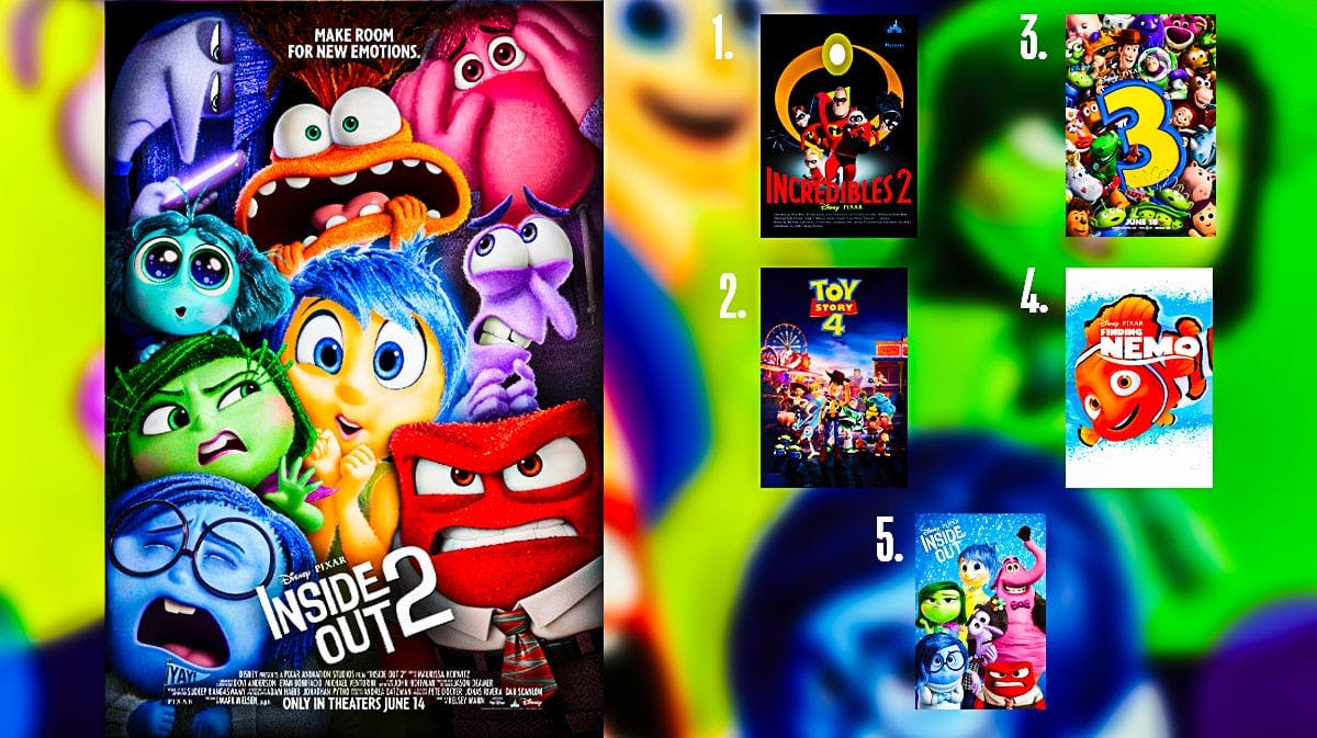 Inside Out 2, Incredibles 2, Toy Story 3, Toy Story 4, Finding Nemo, Inside Out