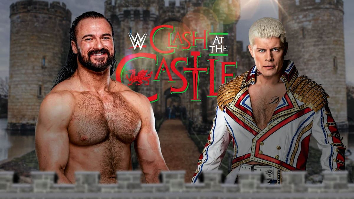 Drew McIntyre and Cody Rhodes with the Clash at the Castle logo as the background.