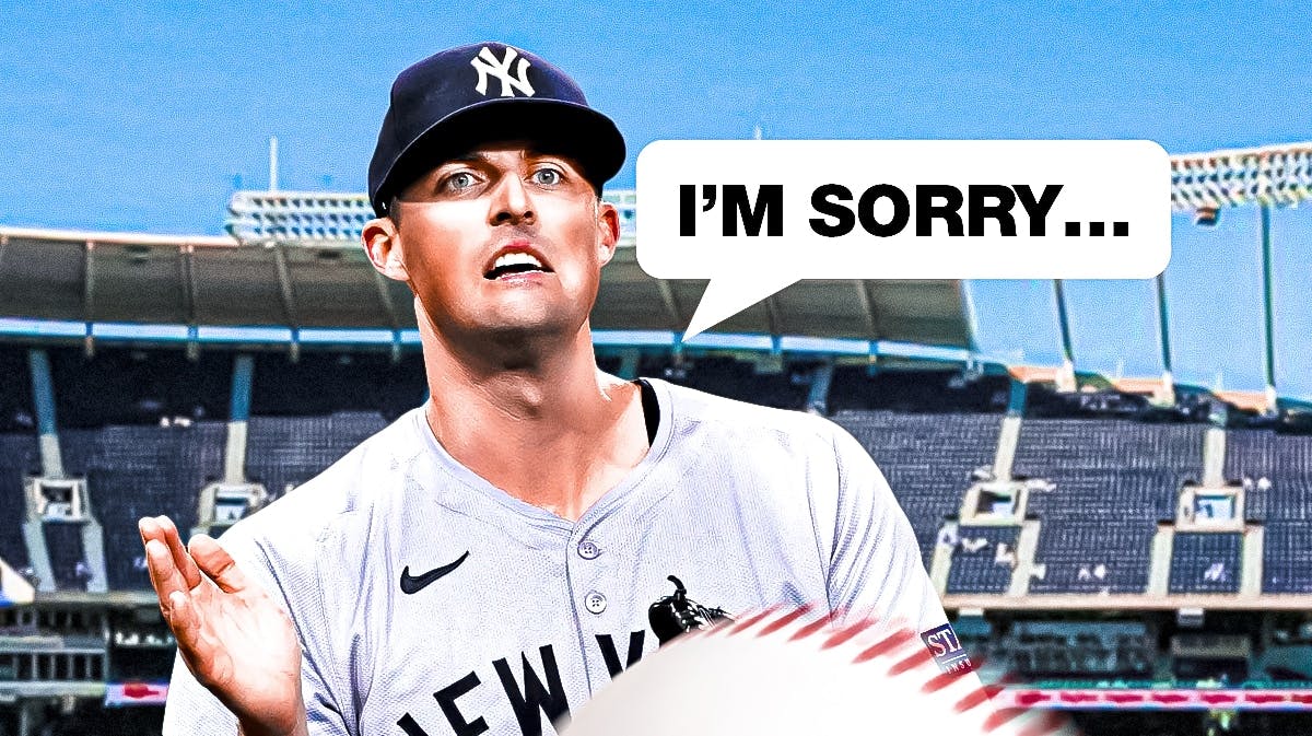 Clay Holmes frowns and says “I’m sorry…”