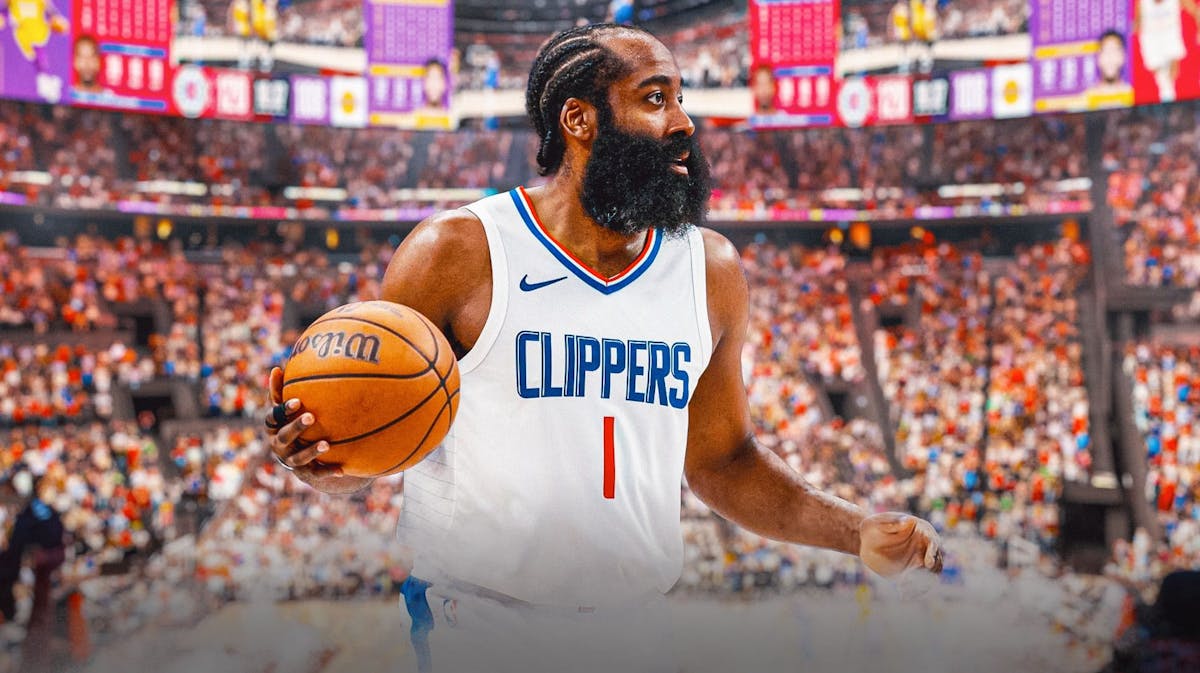 James Harden with the Clippers arena in the background, NBA free agency