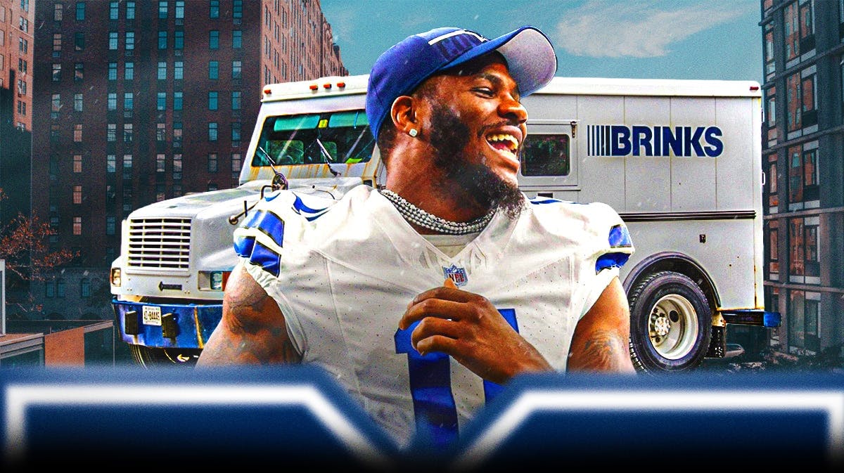 Dallas Cowboys star Micah Parsons in front of a Brink's Truck