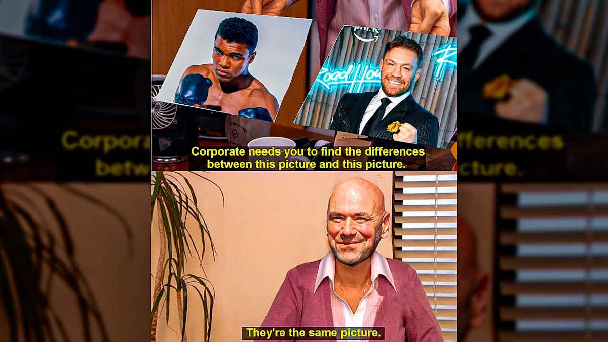 "they're the same picture meme" but the head of the lady is replaced with dana white's head and the 2 pictures are of Muhammad Ali and Conor McGregor.