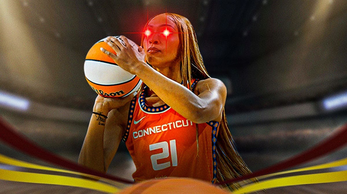 Connecticut Sun player DiJonai Carrington, with red laser eyes