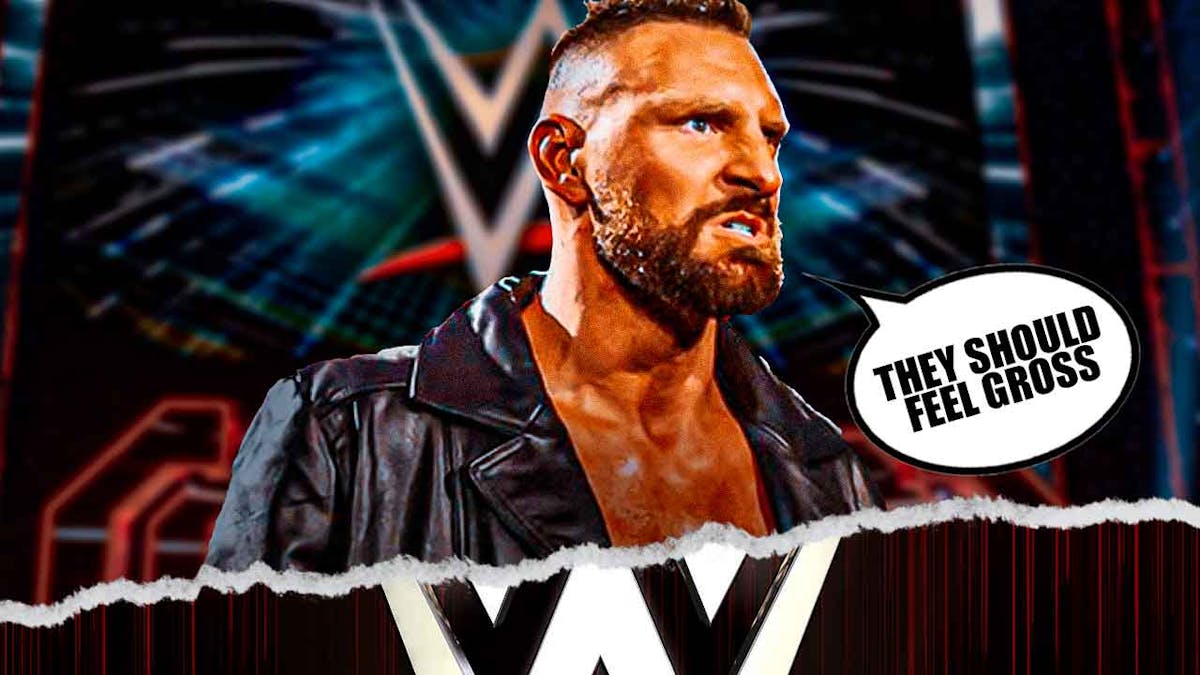 WWE's Dijak with a text bubble reading "They should feel gross" next to the WWE logo in a wrestling ring.