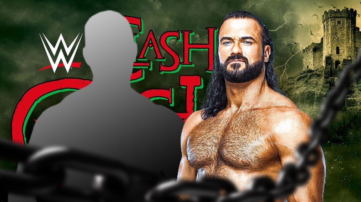 Drew McIntyre next to the blacked-out silhouette of Joe Hendry with the Clash at the Castle logo as the background.