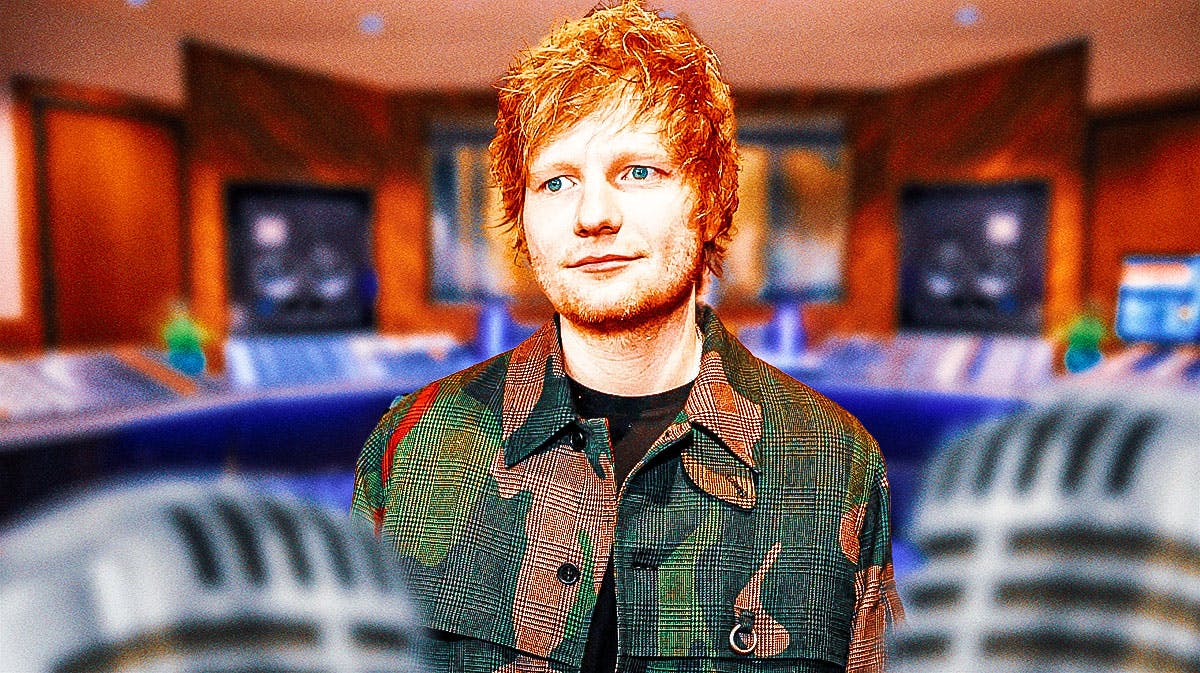 Ed Sheeran in a recording studio.