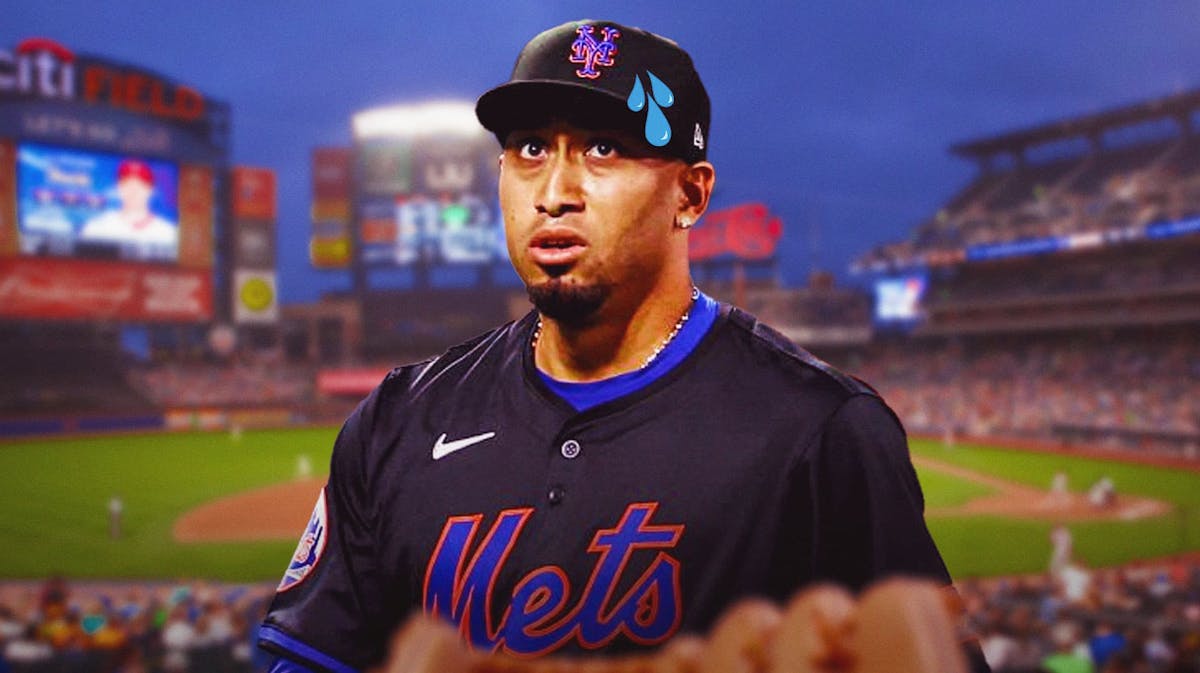 Edwin Diaz (Mets) looking concerned/serious with sweat emoji on forehead