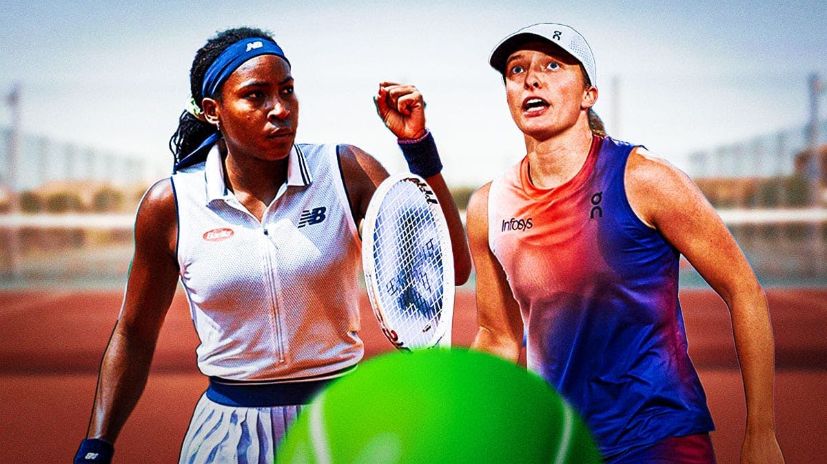 women's tennis players Iga Swiatek and Coco Gauff, both looking excited/amped up/ready to compete