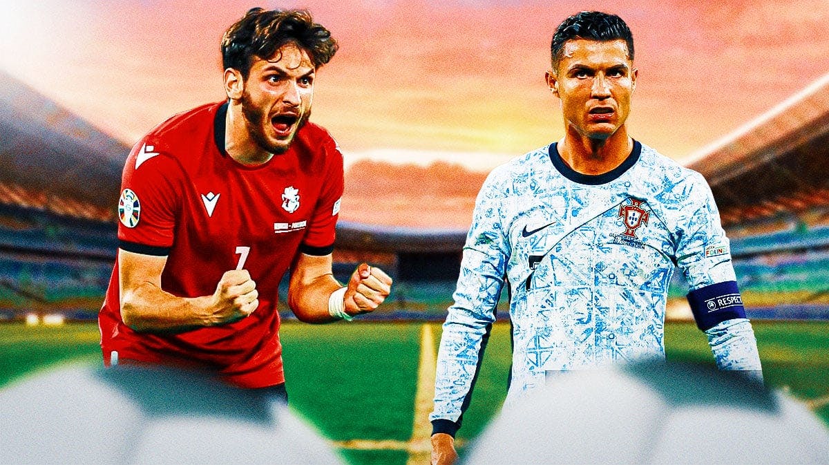 Georgia football (soccer) player Khvicha Kvaratskhelia next to Cristiano Ronaldo (Portugal)