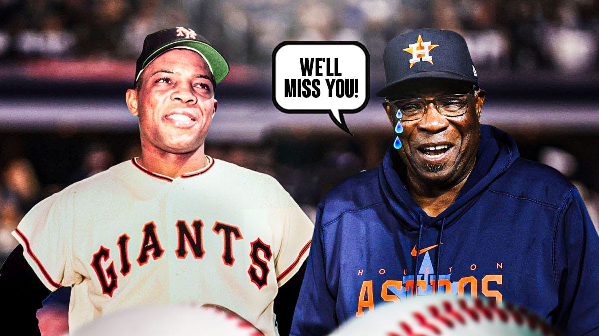 Dusty Baker saying "We'll miss you!" to Willie Mays.