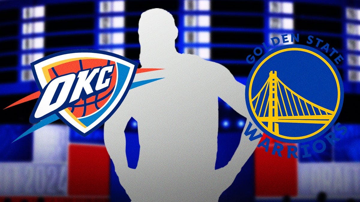 Thunder and Warriors logos with blacked out player