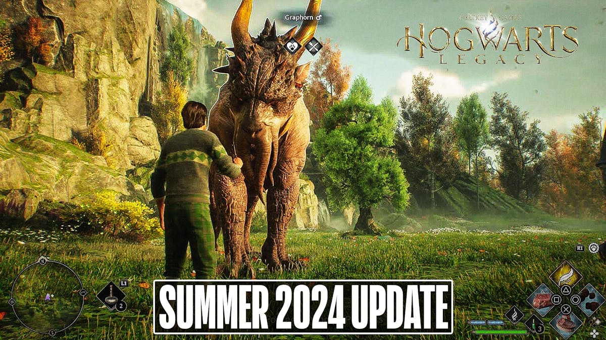 Image of Hogwarts Legacy gameplay and the phrase "Summer 2024 Update"