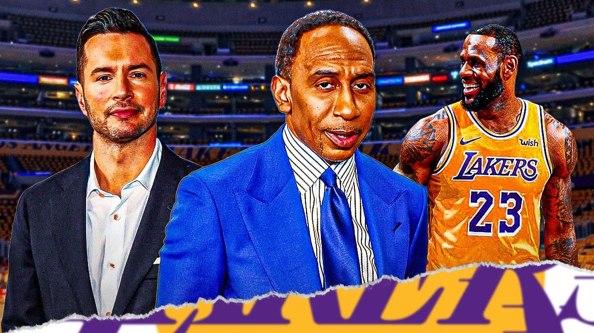Former NBA player JJ Redick, Stephen A. Smith, and Los Angeles Lakers player LeBron James