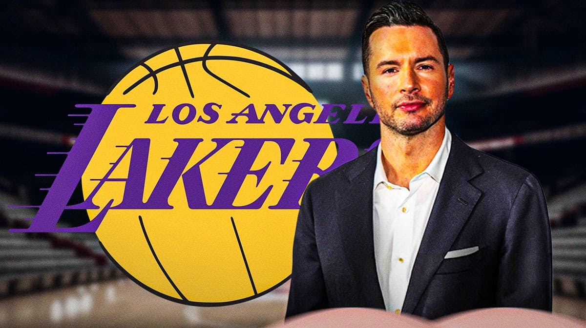 The Los Angeles Lakers logo and former NBA player JJ Redick