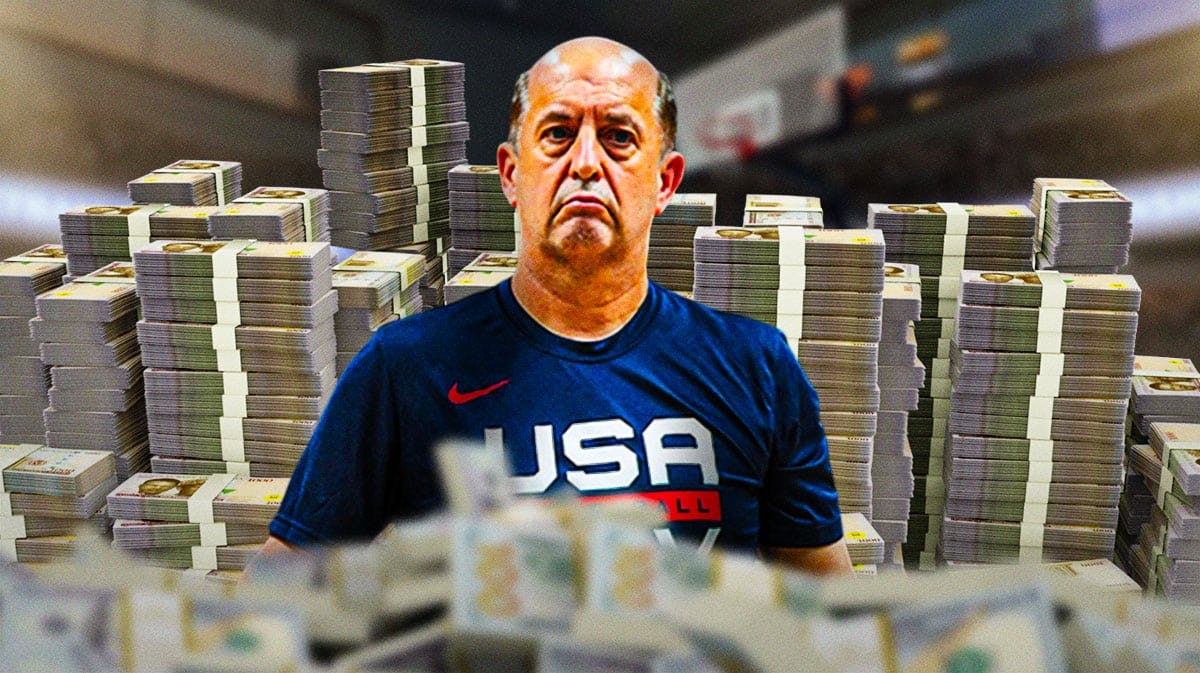 Jeff Van Gundy surrounded by piles of cash.