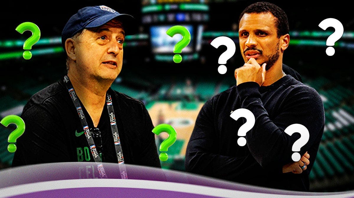 Boston Celtics head coach Joe Mazzulla and senior advisor Jeff Van Gundy