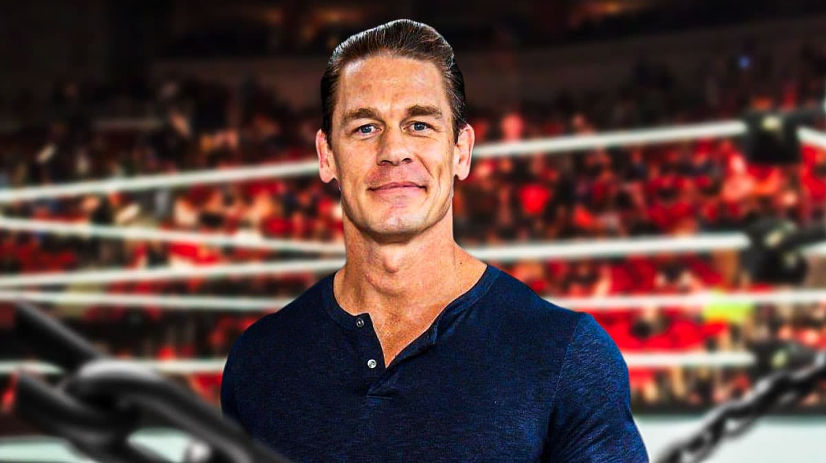 John Cena with WWE ring background.