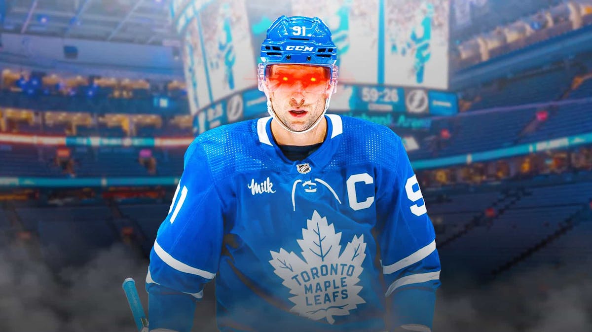 John Tavares (Maple Leafs) looking serious and with woke eyes
