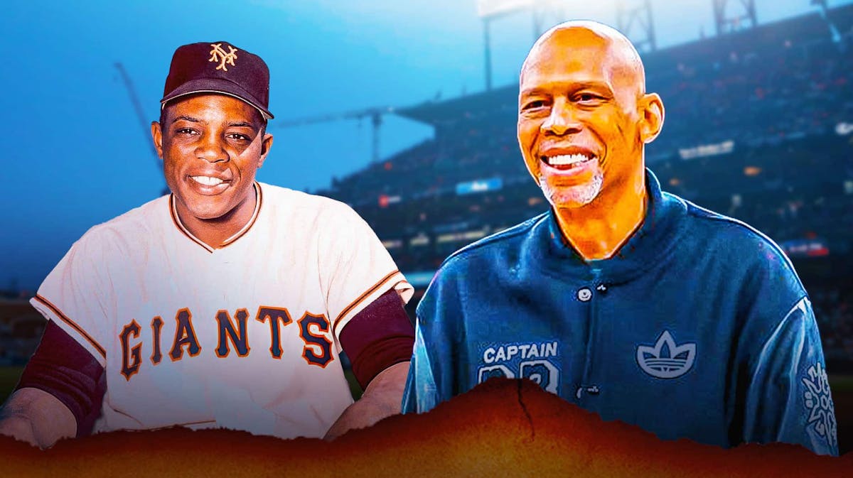 Giants and MLB legend Willie Mays with Lakers Kareem Abdul-Jabbar