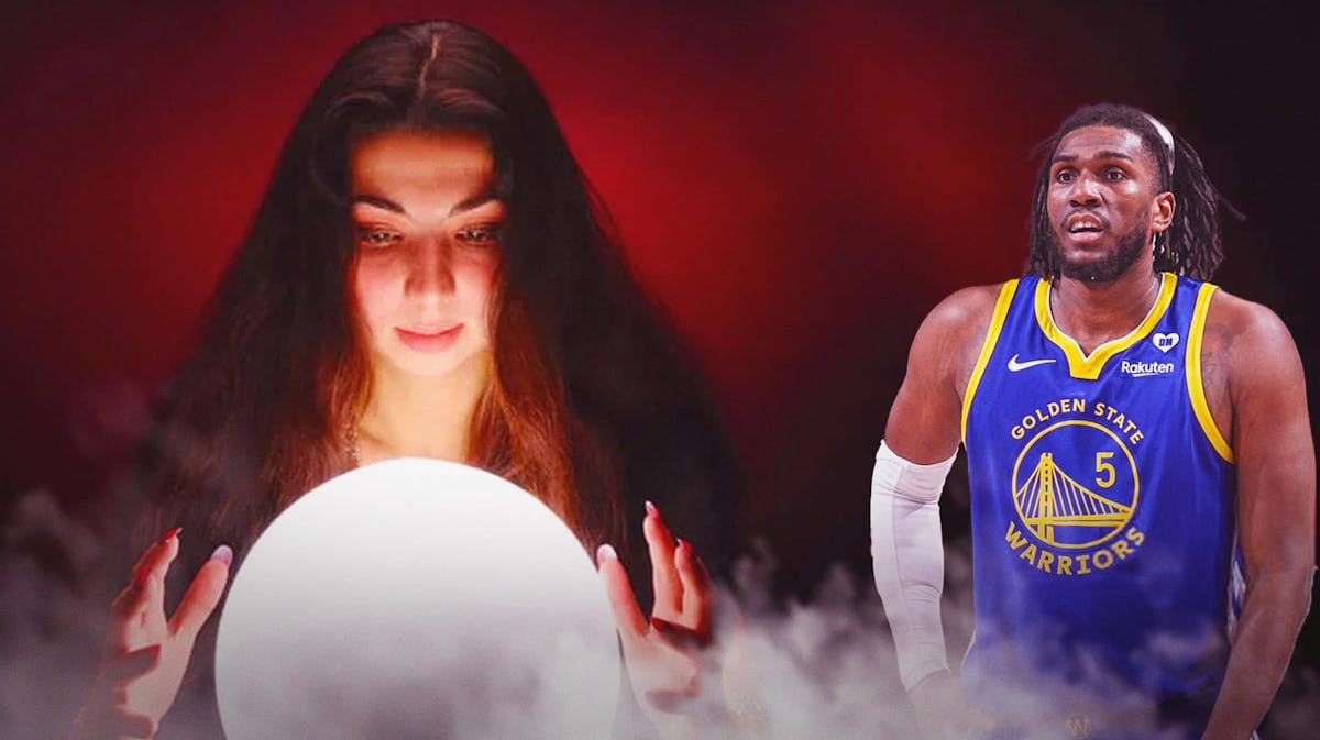 Kevon Looney looking scared, he is talking to a psychic who is looking ina. crystal ball