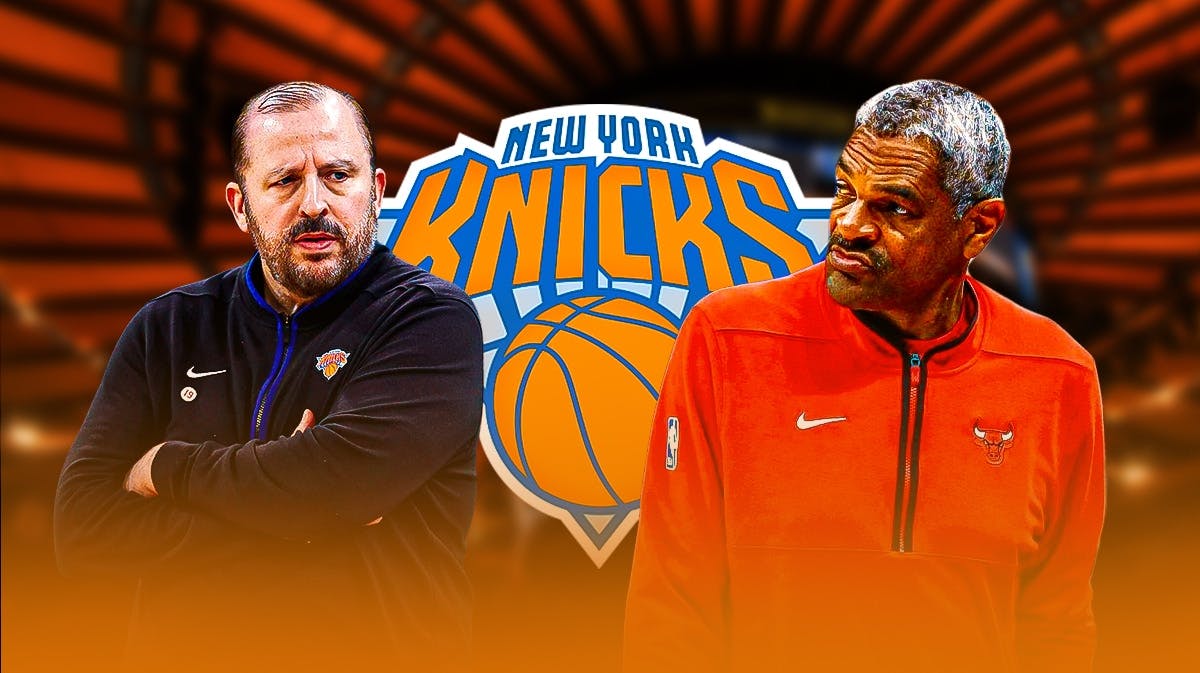 Maurice Cheeks and Thom Thibodeau side-by-side, Knicks logo in the background.