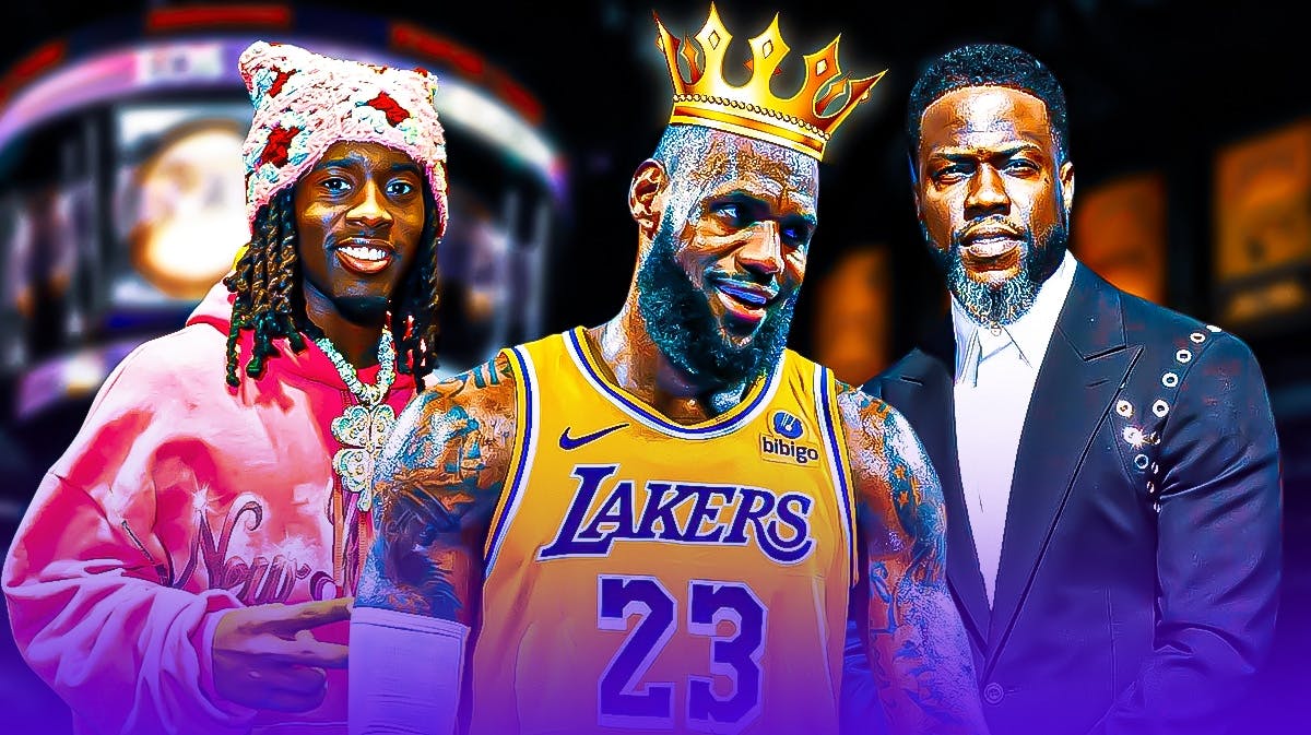 Lakers LeBron James with Kevin Hart, Druski and Kai Cenat