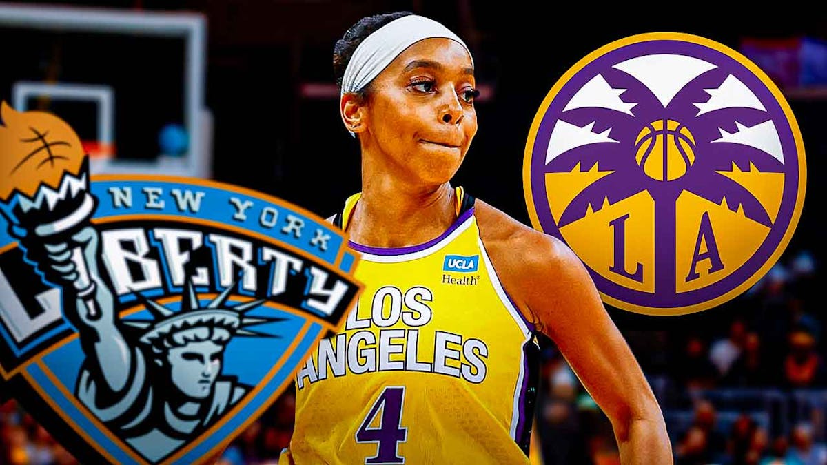 Lexie Brown with the Sparks and Liberty logos in the background