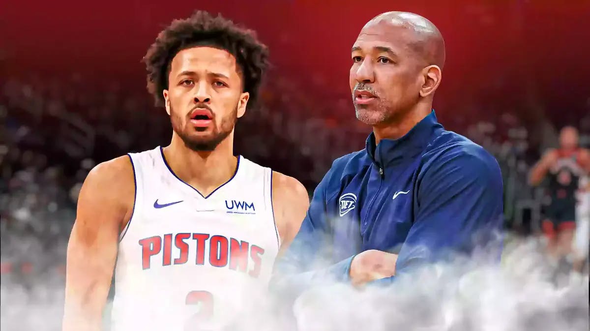 Pistons' Cade Cunningham and Monty Williams looking serious