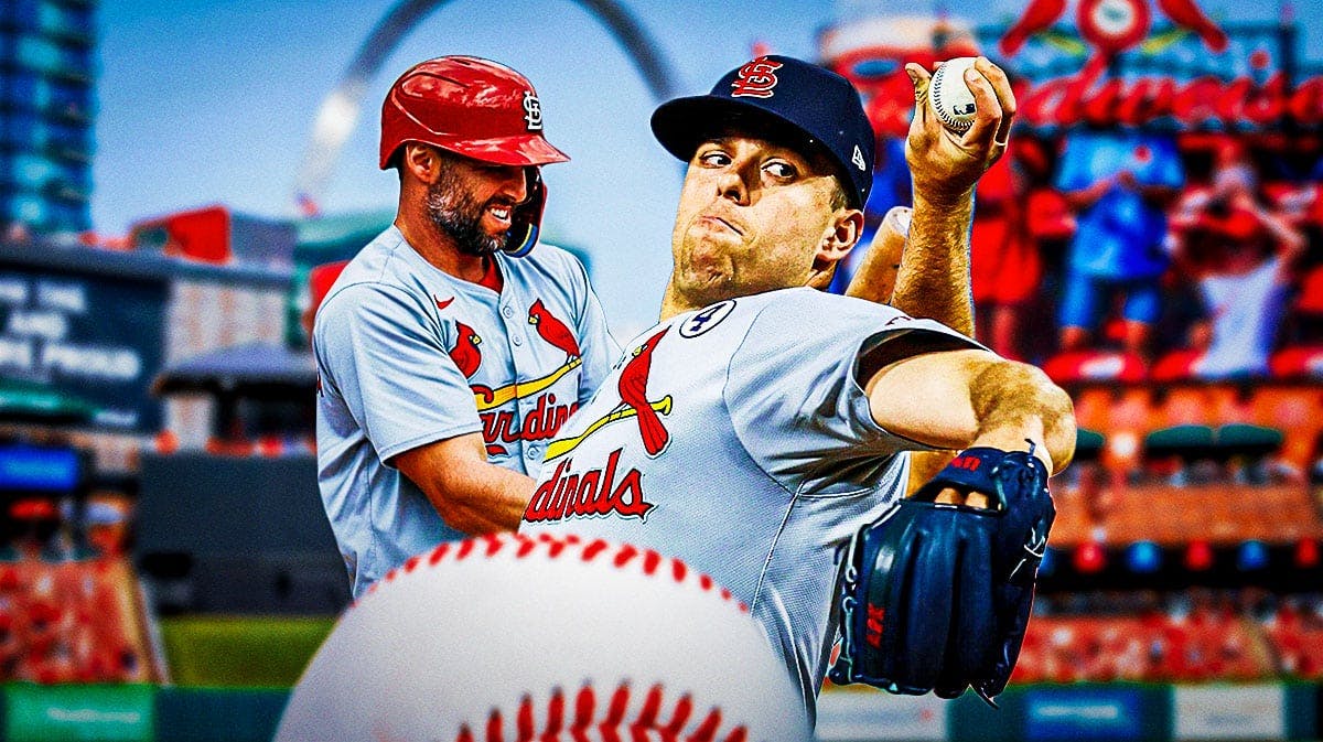 Photo: Paul Goldschmidt, Ryan Helsley both in action in Cardinals jerseys