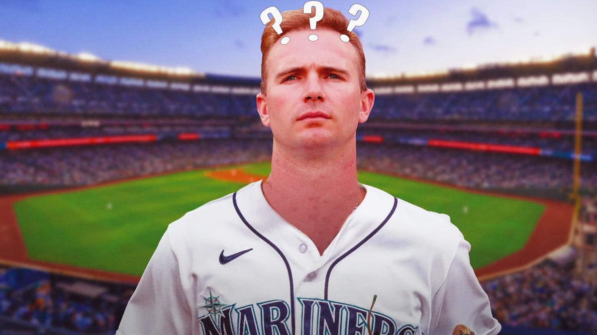 Pete Alonso in Mariners jersey. Question marks above him