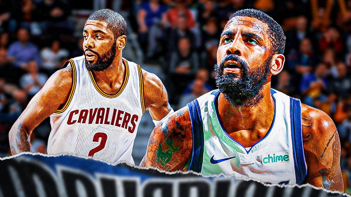 Mavericks' Kyrie Irving in front of Cavs' Kyrie Irving